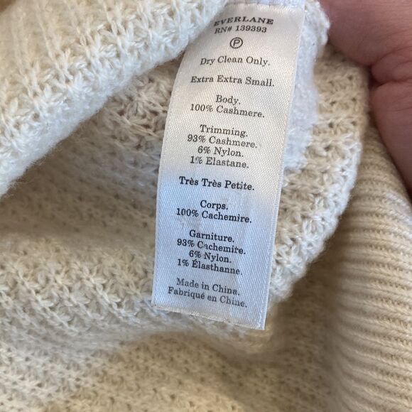 Everlane 100% Cashmere Waffle Knit Square Crew Ivory Soft Thermal Sweater XXS - Picture 9 of 9